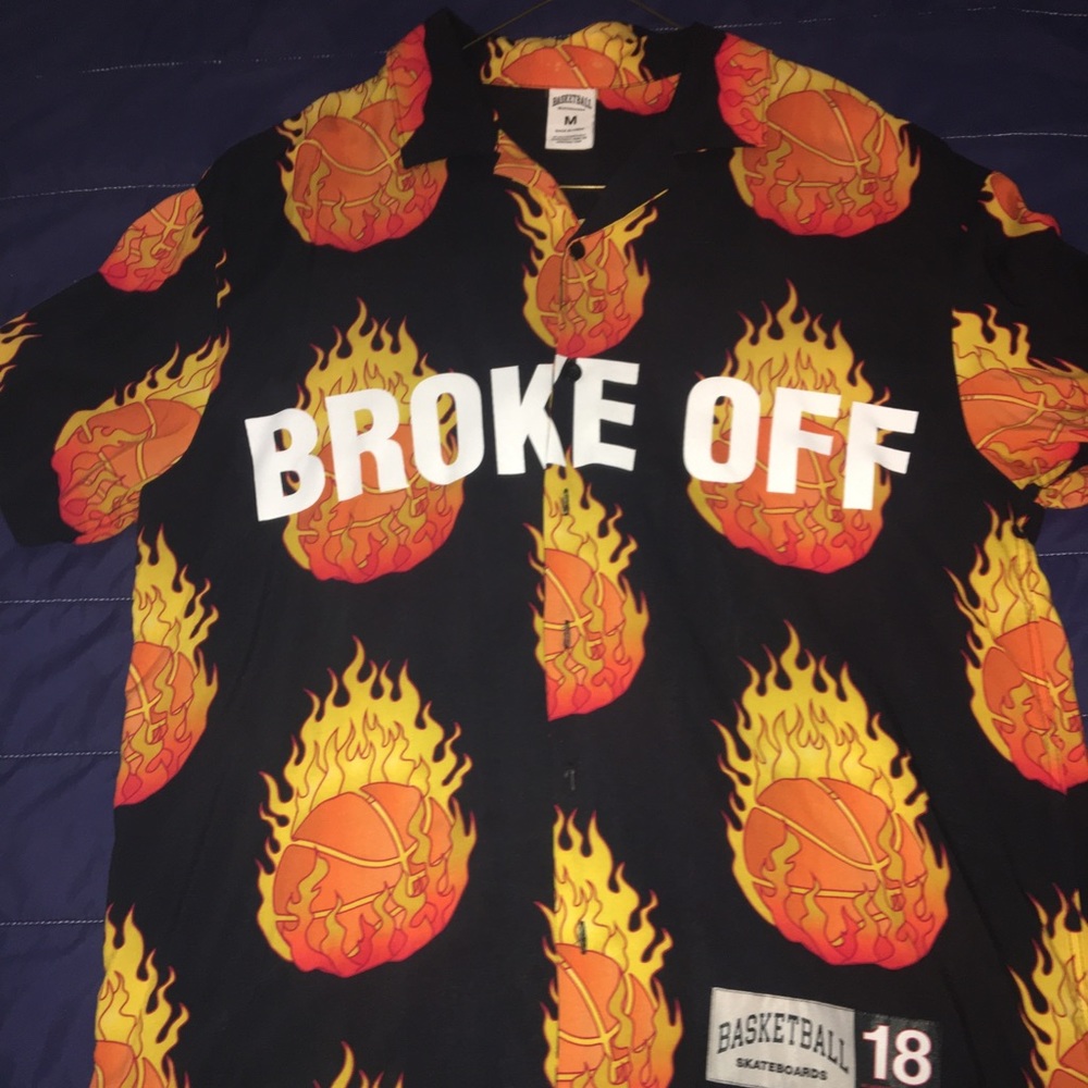 Basketball skateboard broke off printed camp shirt